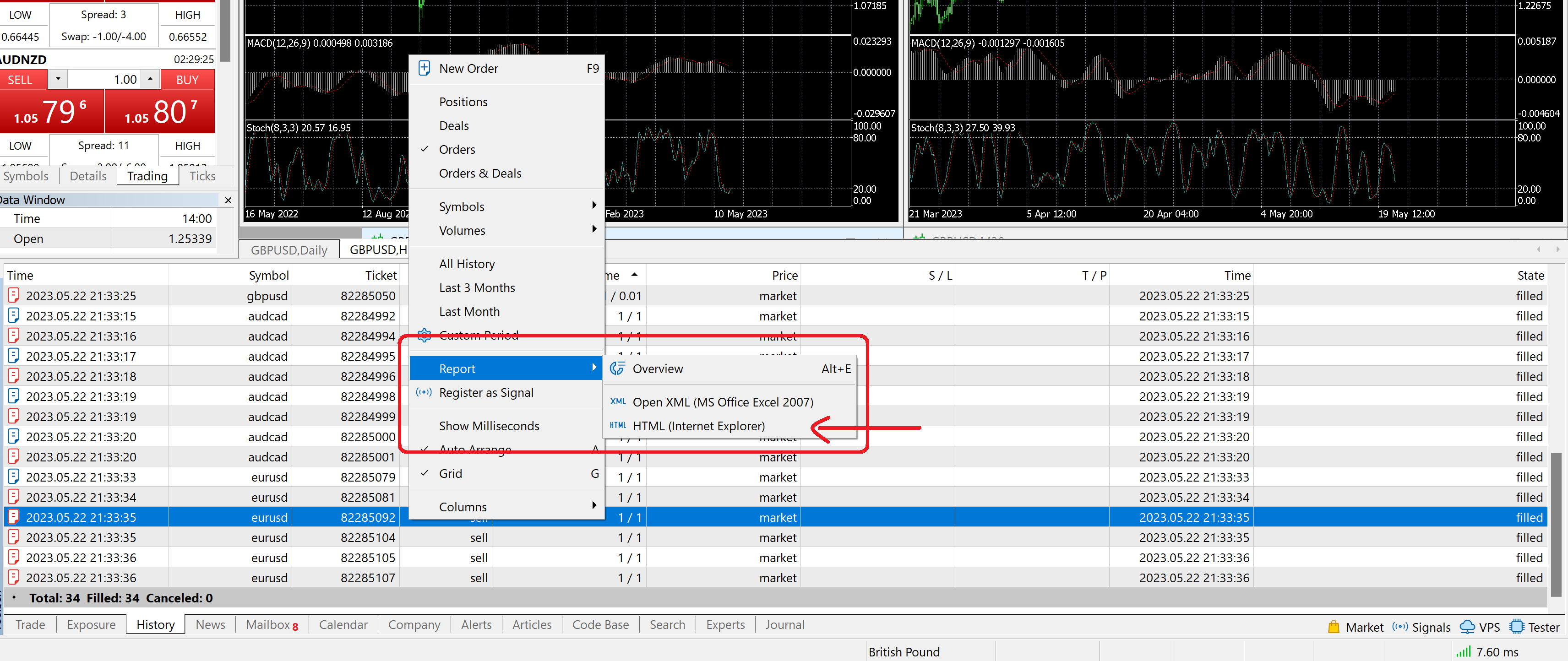 MT5 Export HTML Report